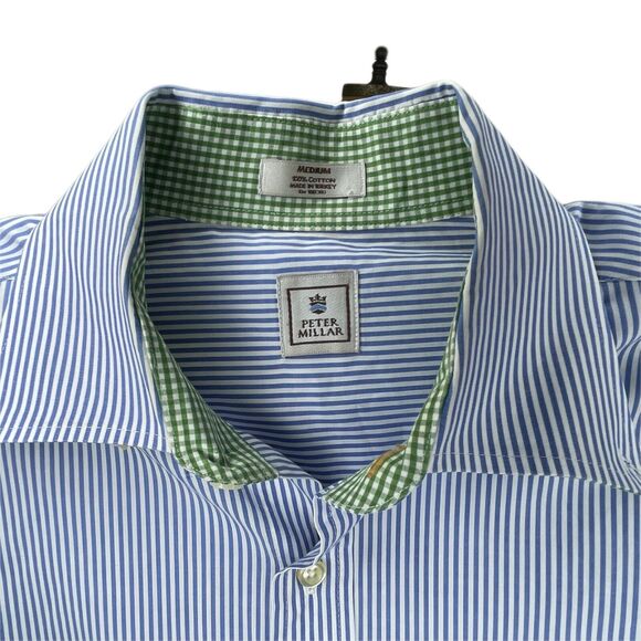 Peter Millar Men's Shirt Medium Cotton Blue White Striped L/S Button Up - Picture 5 of 8